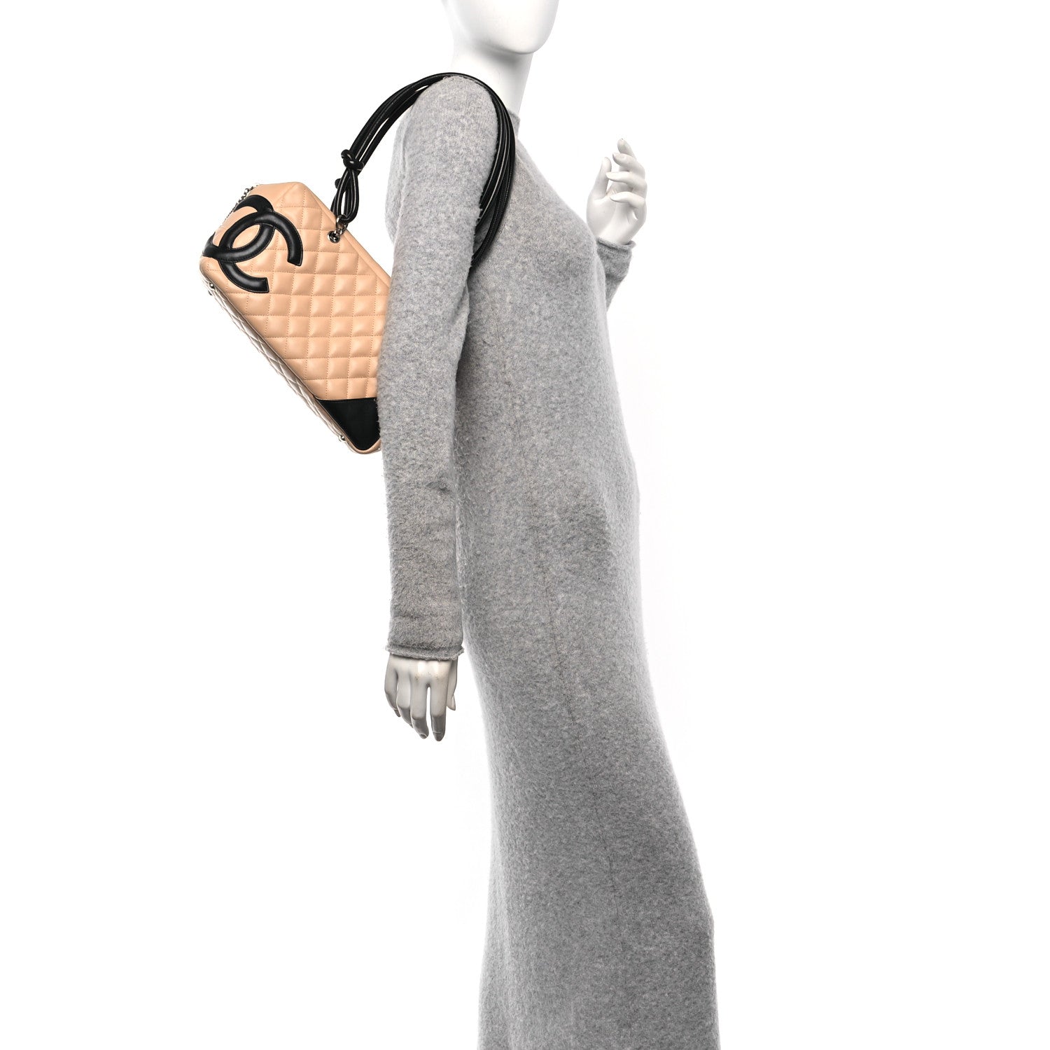 Calfskin Quilted Large Cambon Bowler Beige Black