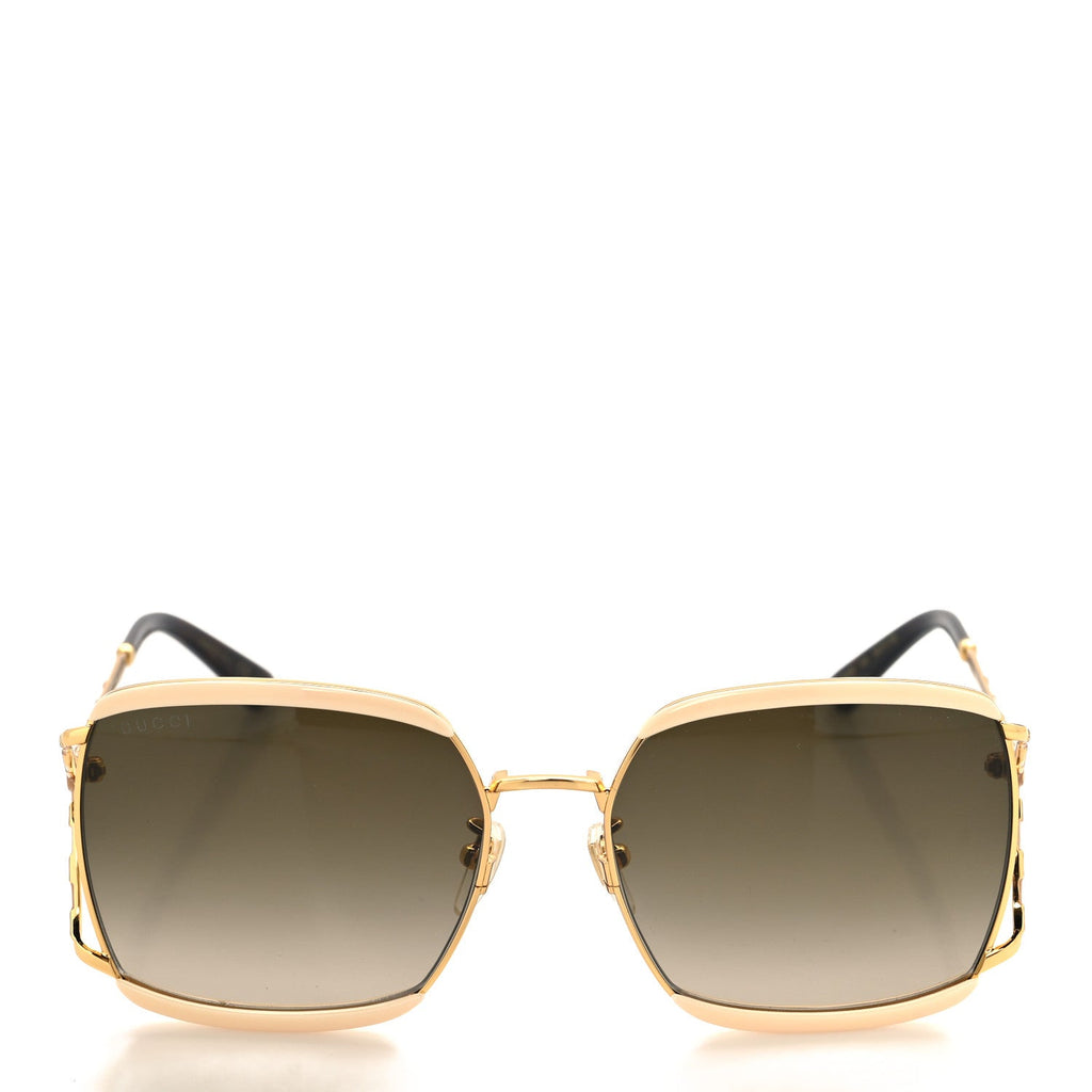 Metal Square Frame GG0593SK Sunglasses Ivory Gold Brown