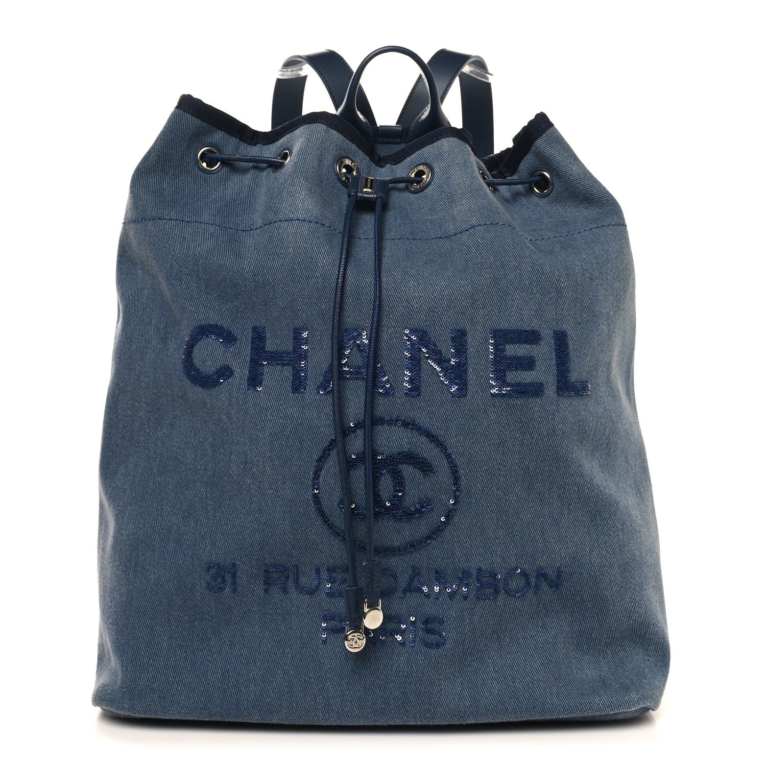Canvas Sequin Large Deauville Backpack Navy