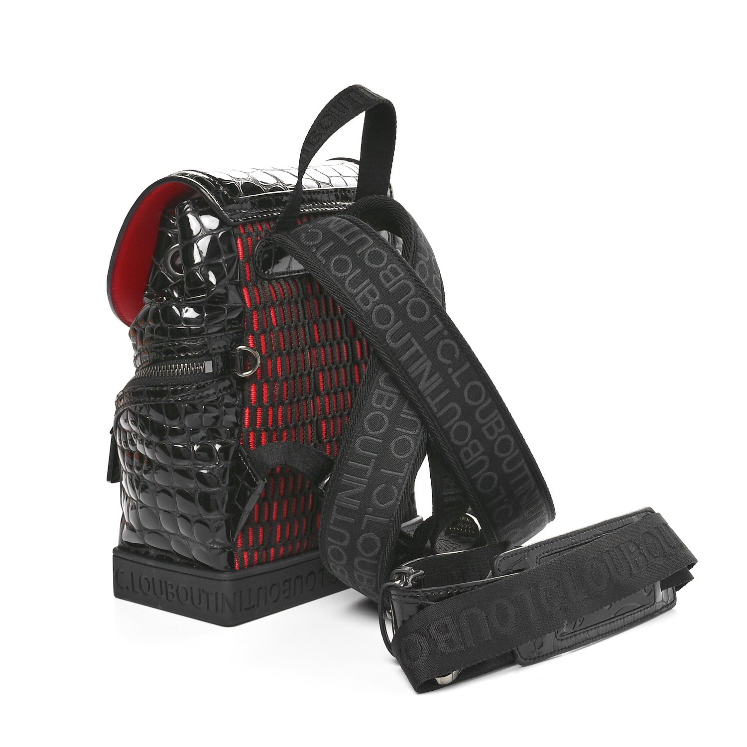 Calfskin Alligator Embossed Small Explorafunk Backpack Black