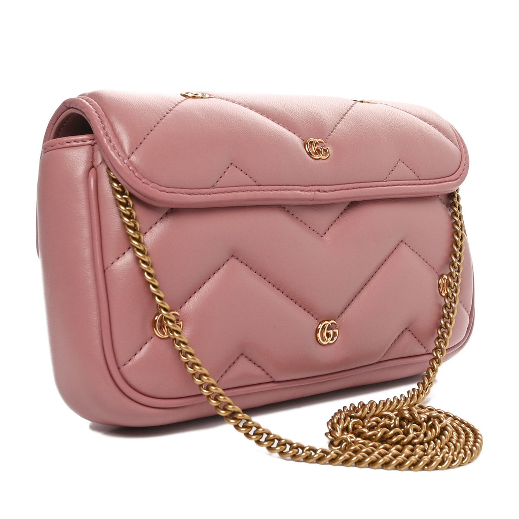 Calfskin Matelasse Double G Studs Mini Torchon GG Marmont Shoulder Bag Porcelain Rose