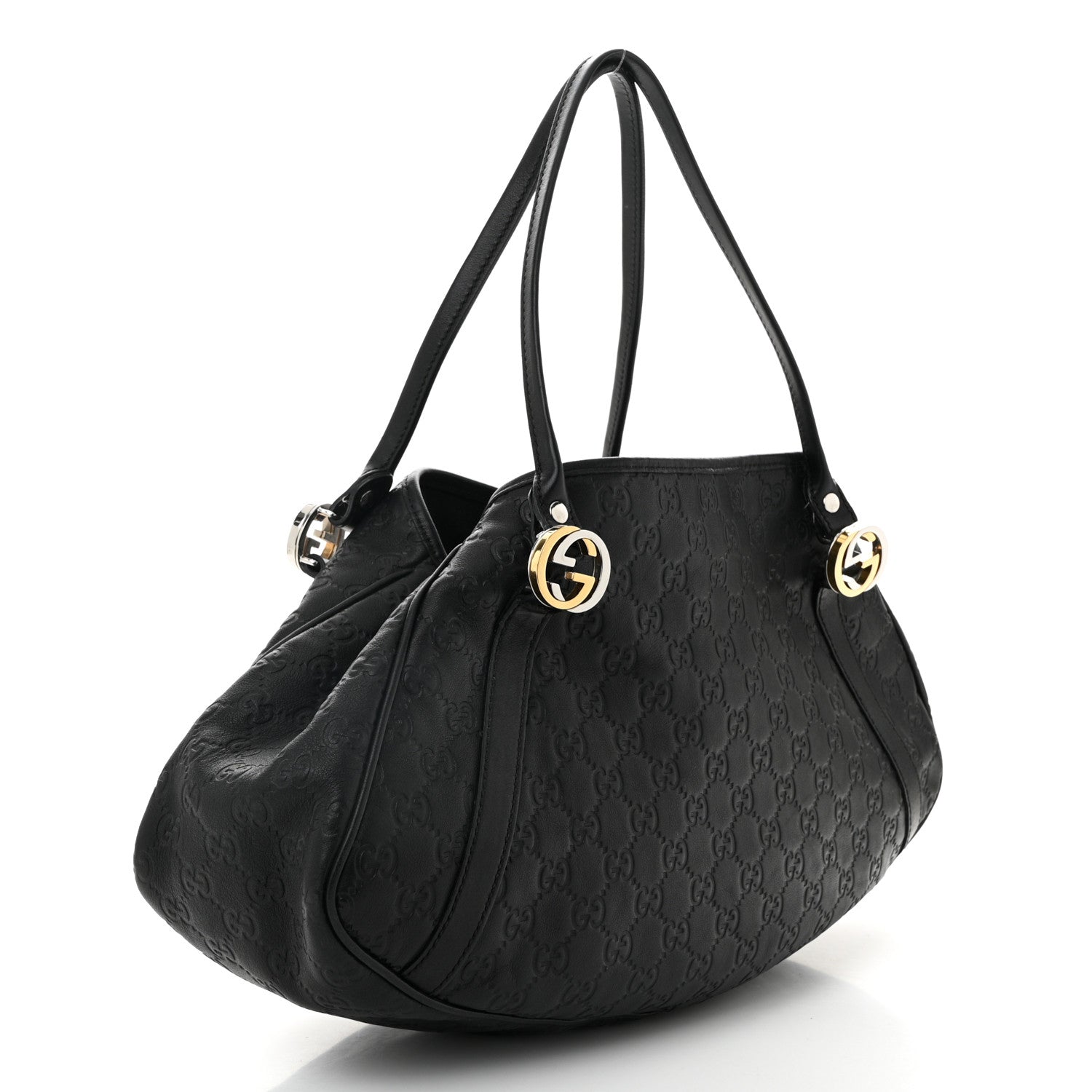 Guccissima Medium GG Twins Shoulder Bag Black