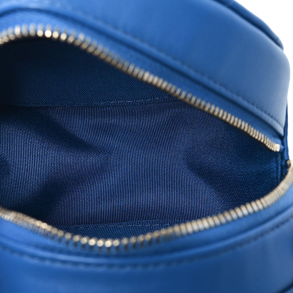 Lambskin Quilted Round Clutch With Chain Blue