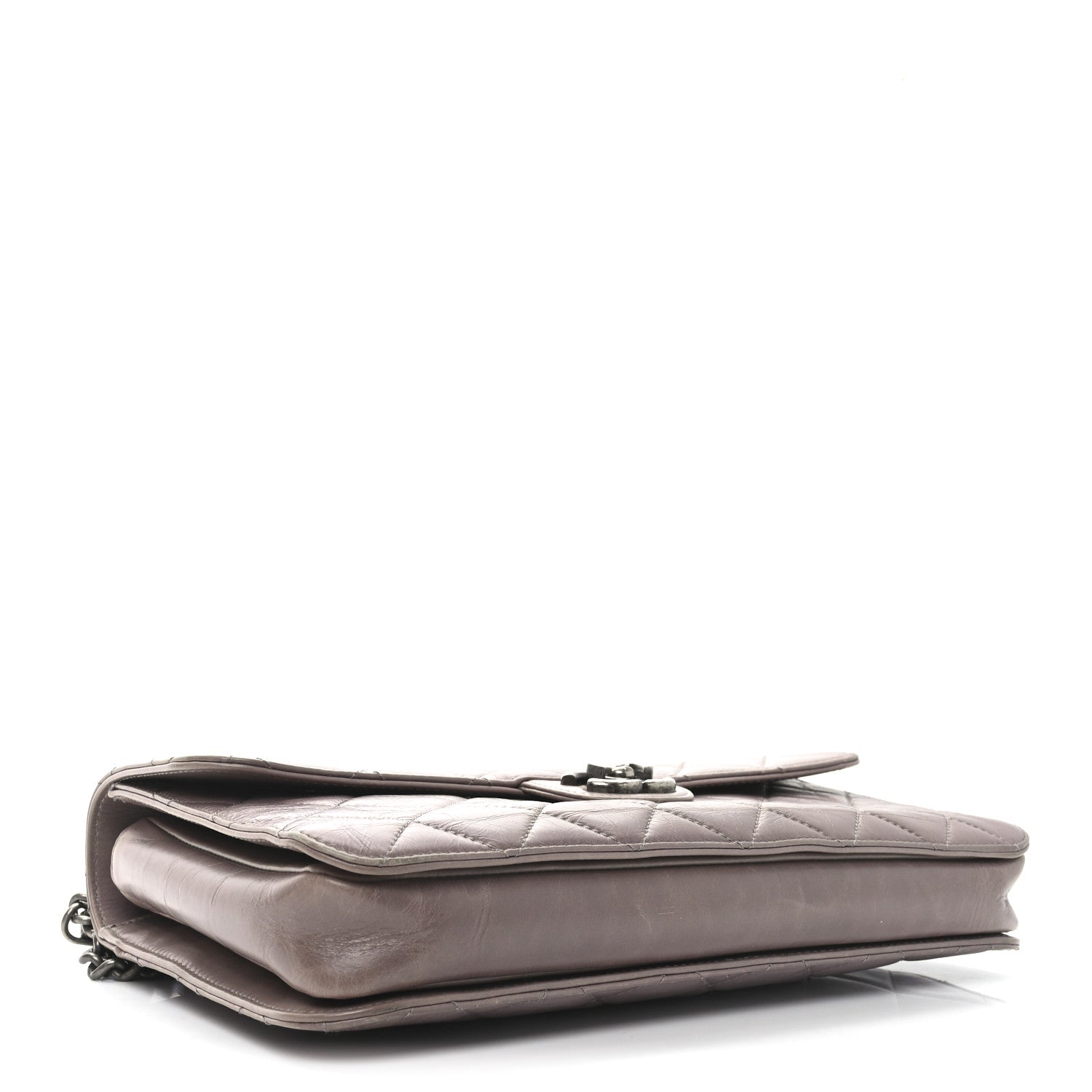 Glazed Calfskin Quilted Large Perfect Edge Flap Light Pink