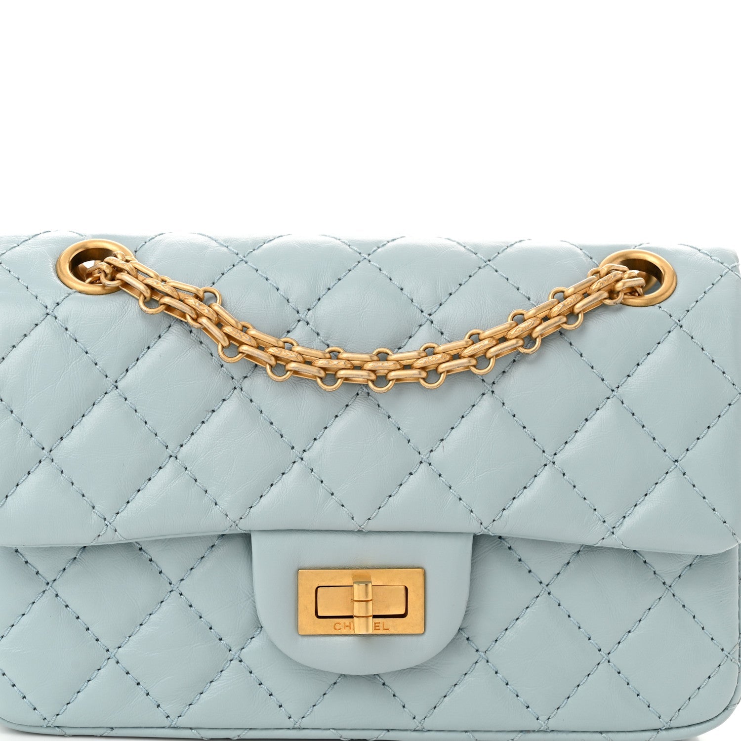 Aged Calfskin Quilted 2.55 Reissue Mini Flap Light Blue