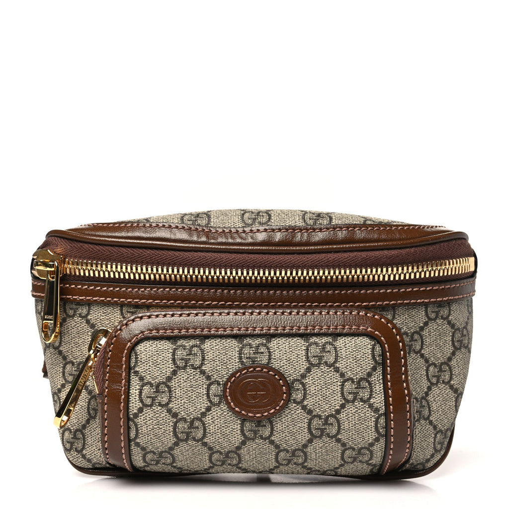 GG Supreme Monogram Textured Calfskin Retro Interlocking G Belt Bag Beige Ebony Brown Sugar