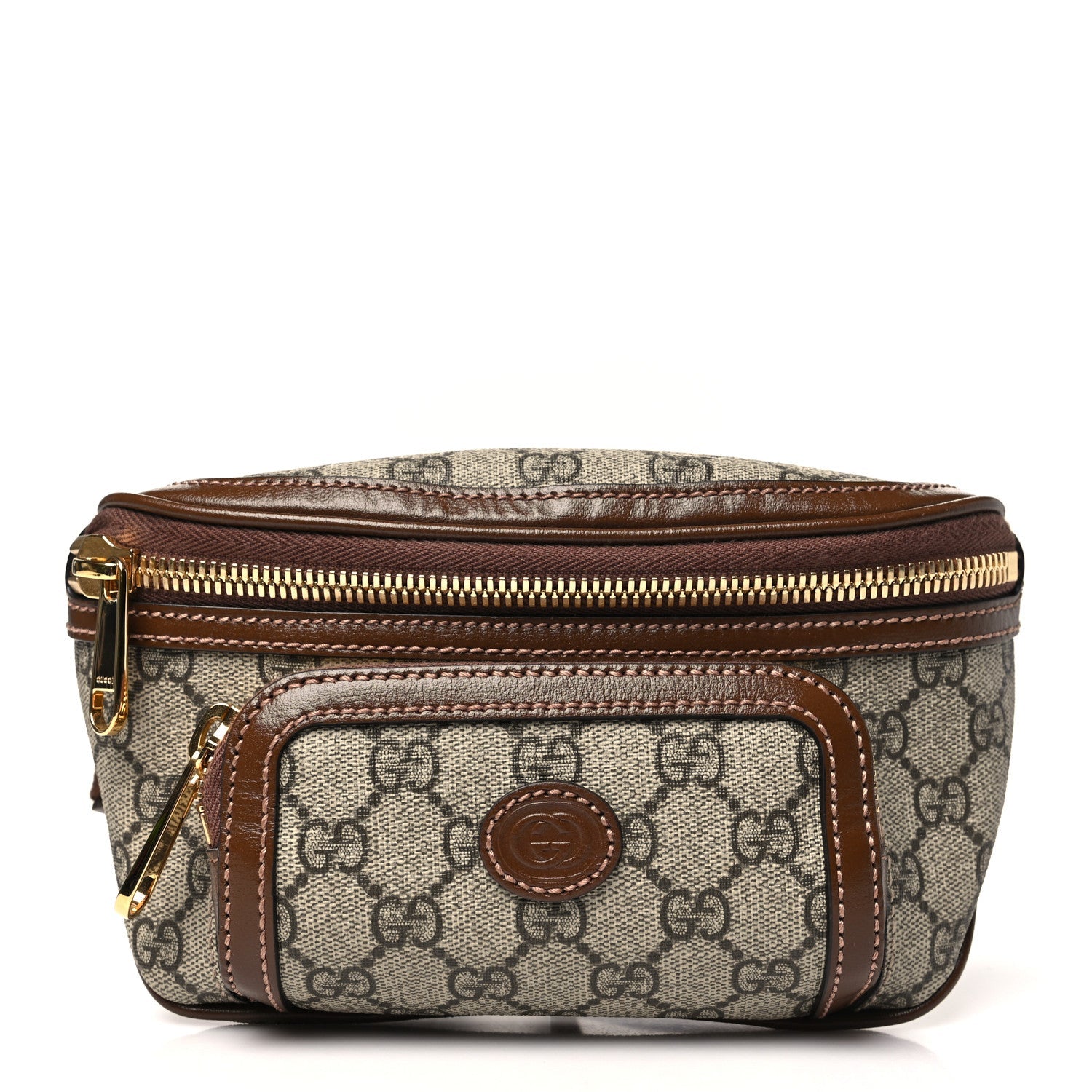 GG Supreme Monogram Textured Calfskin Retro Interlocking G Belt Bag Beige Ebony Brown Sugar