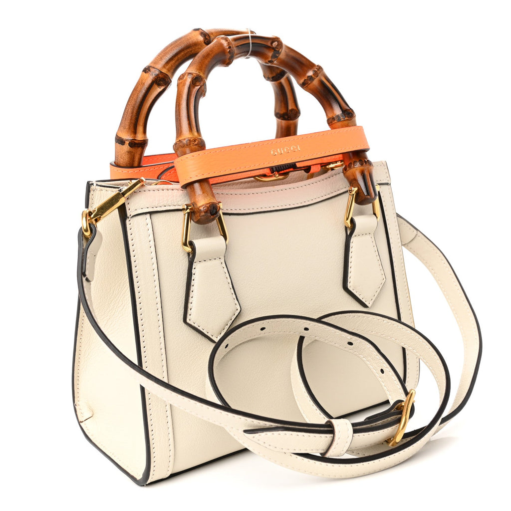 Wonka Grain Calfskin Mini Diana Tote Bag Mystic White Orange Fluo