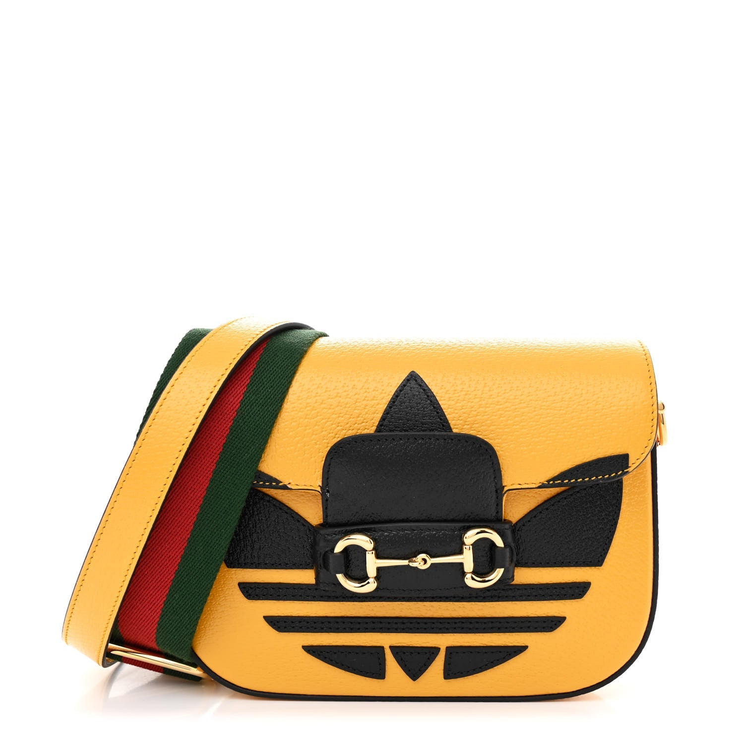 X ADIDAS Textured Dollar Calfskin Web Trefoil Mini Horsebit 1955 Shoulder Bag Crop Black