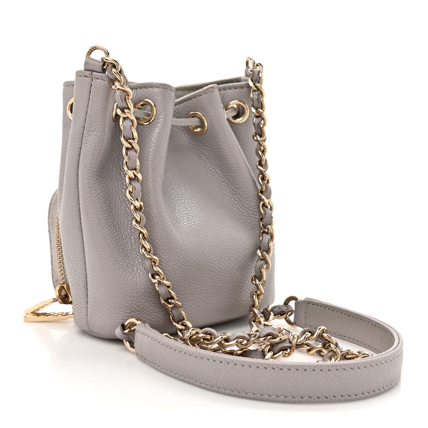 Caviar Quilted Mini CC Pocket Bucket Bag Grey