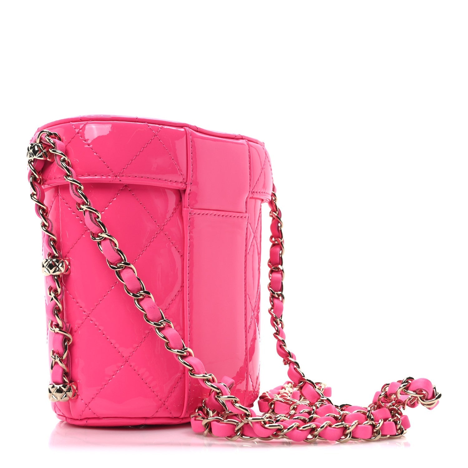 Patent Quilted CC Vani-Tea Case With Chain Neon Pink