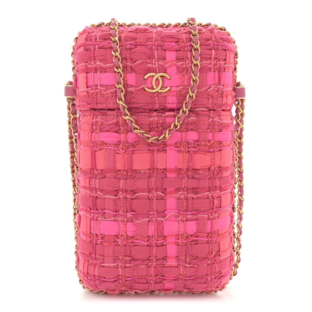 Tweed Chain Around Phone Holder Pink