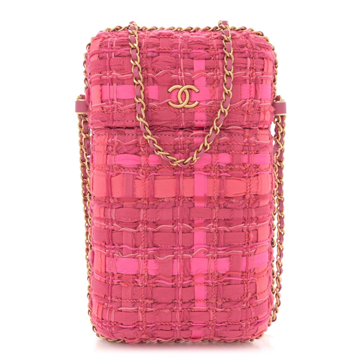 Tweed Chain Around Phone Holder Pink