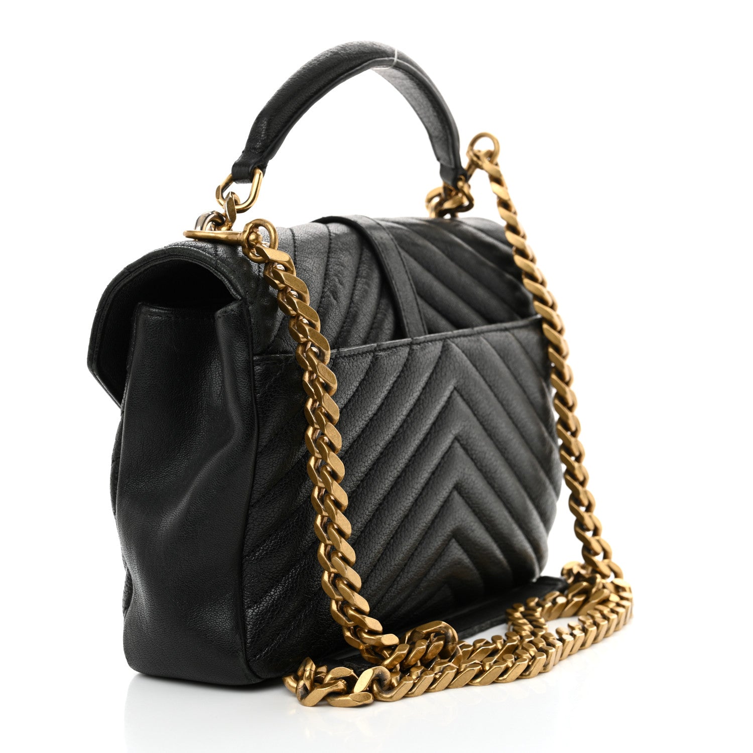 Sheepskin Matelasse Chevron Monogram Medium College Bag Black