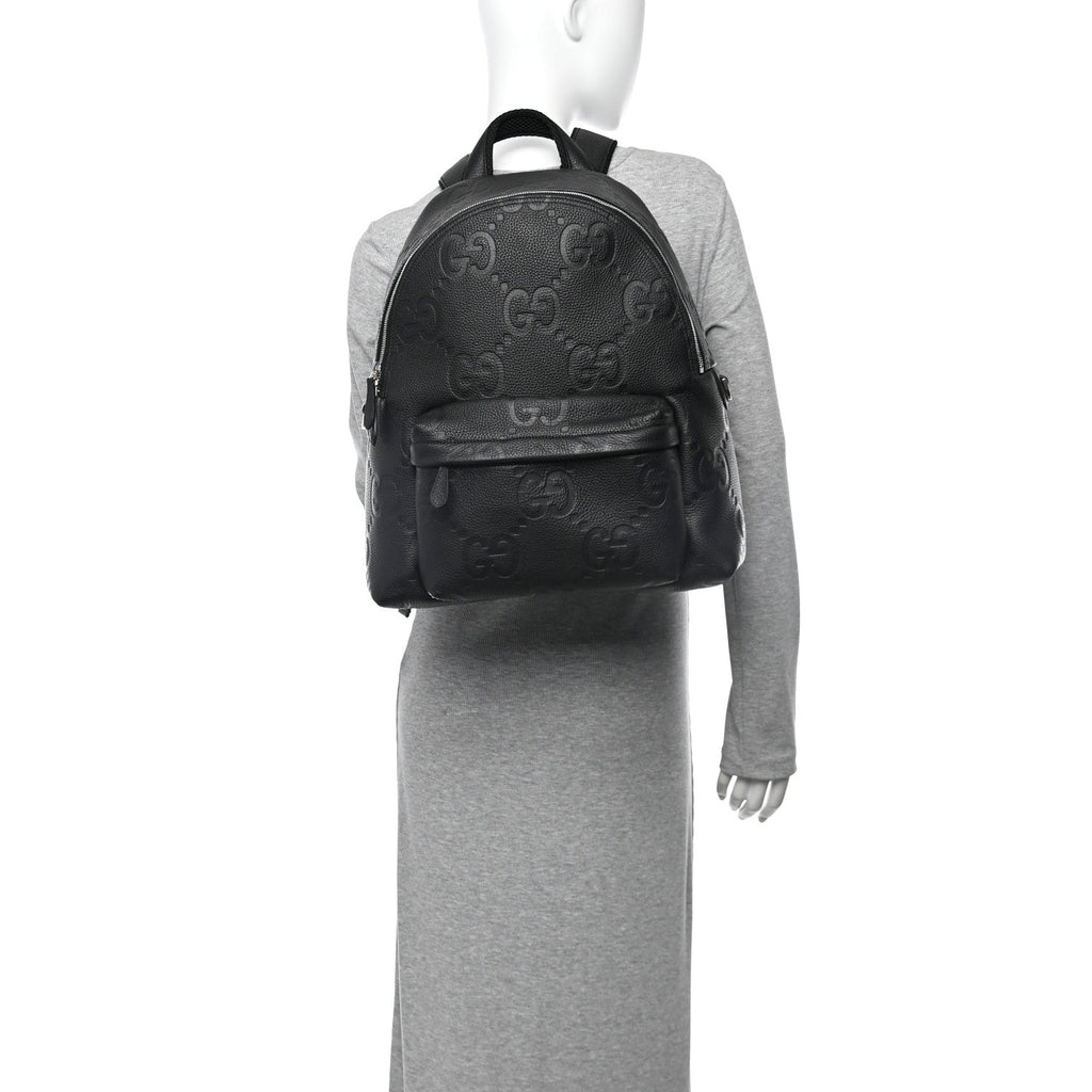 Calfskin Jumbo GG Embossed Medium Backpack Black