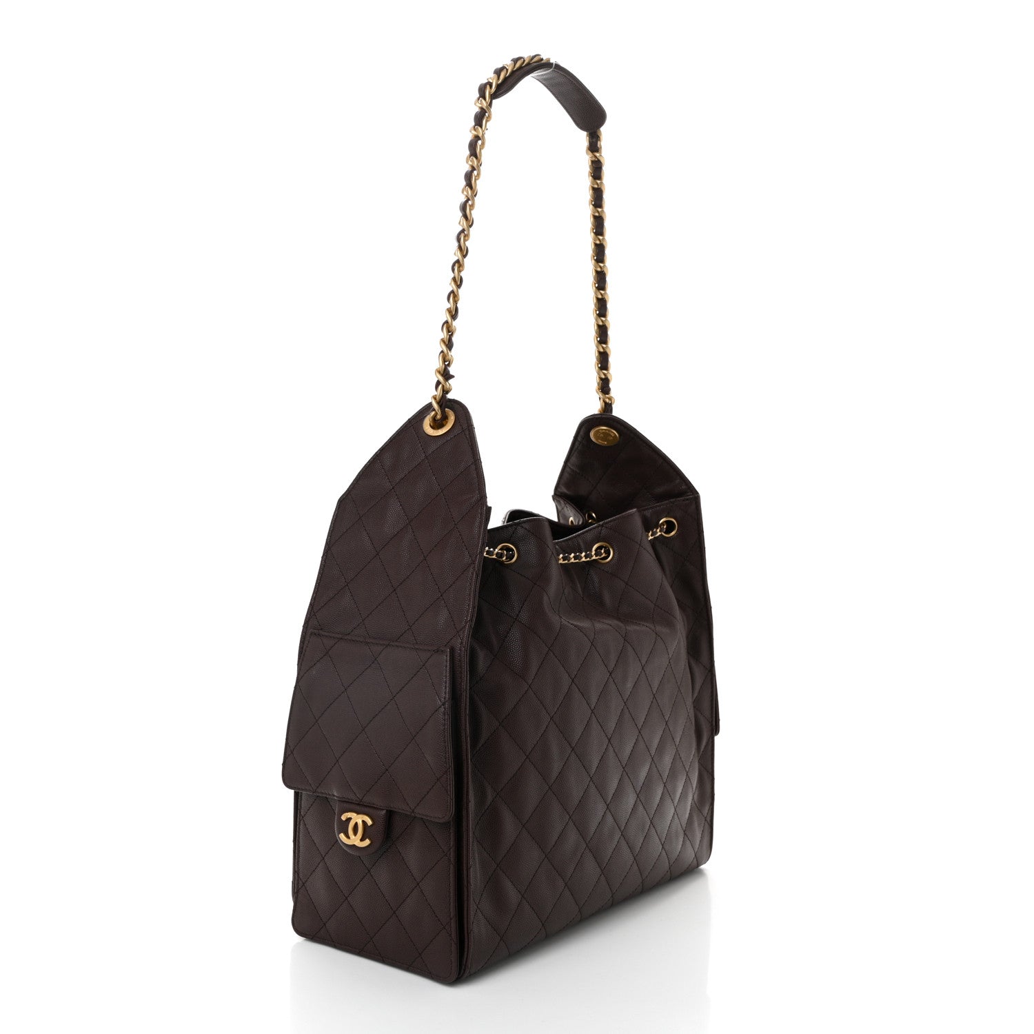 Caviar Quilted Medium Chanel 25 Handbag Dark Brown