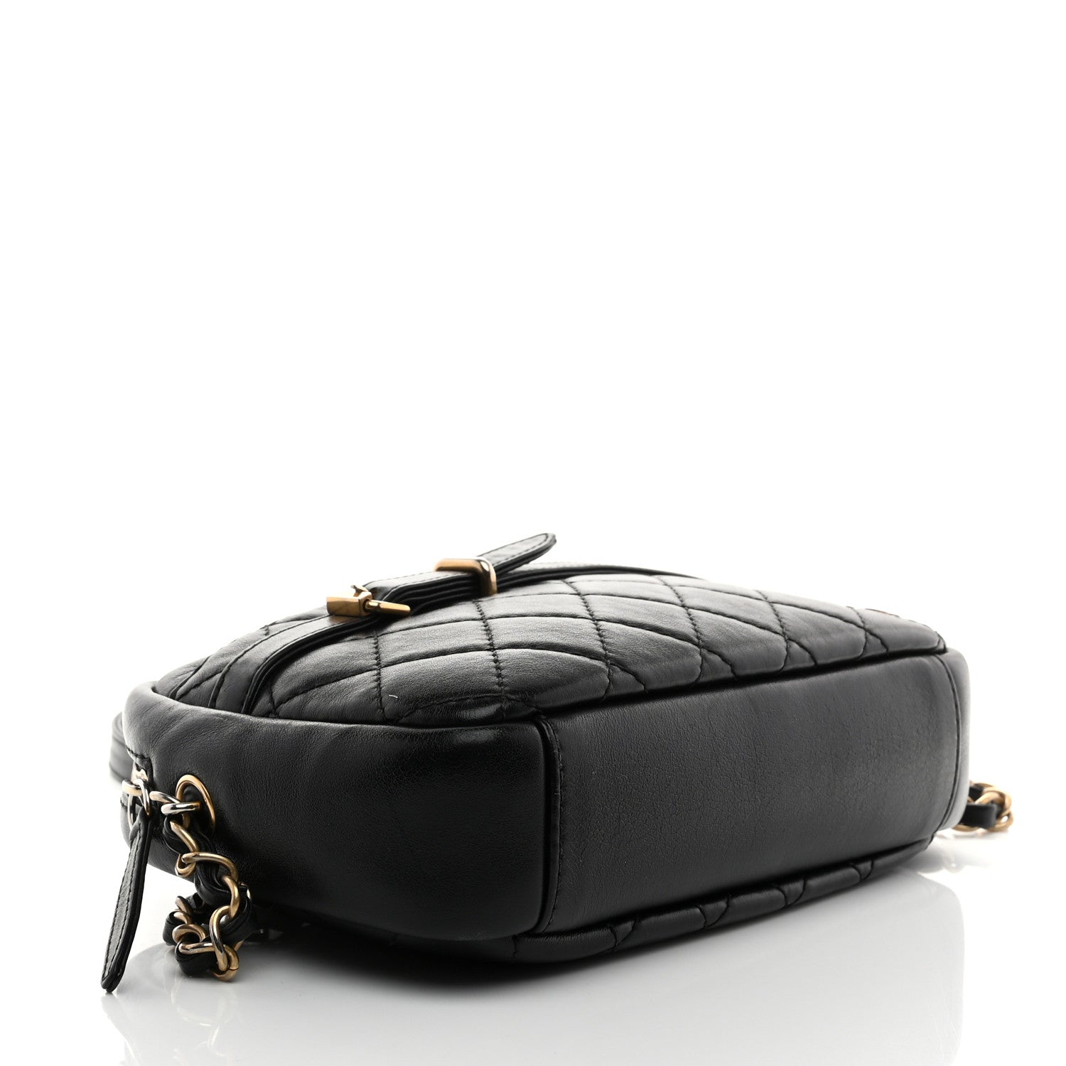 Lambskin Quilted Medium Buckle Camera Case Bag Black