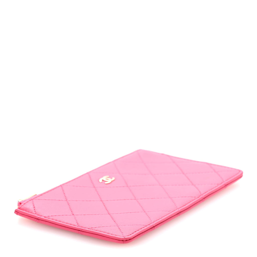 Lambskin Quilted Zip Pouch Pink