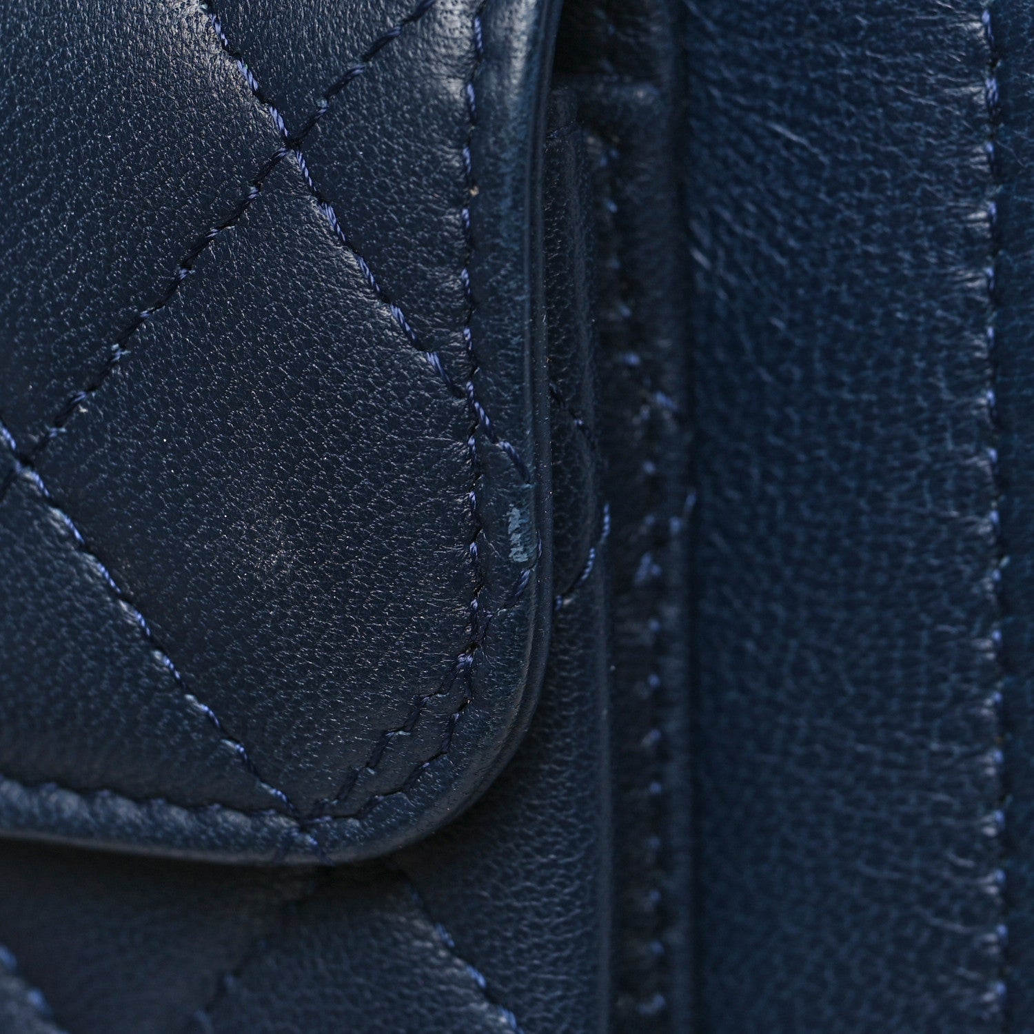 Lambskin Quilted Square Front Pocket Clutch With Chain Navy Blue