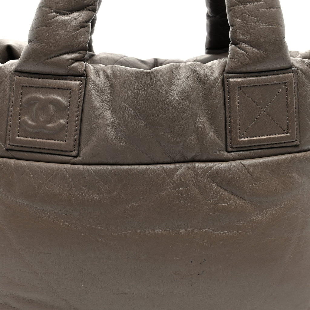 Lambskin Quilted Small Coco Cocoon Reversible Tote Grey Burgundy