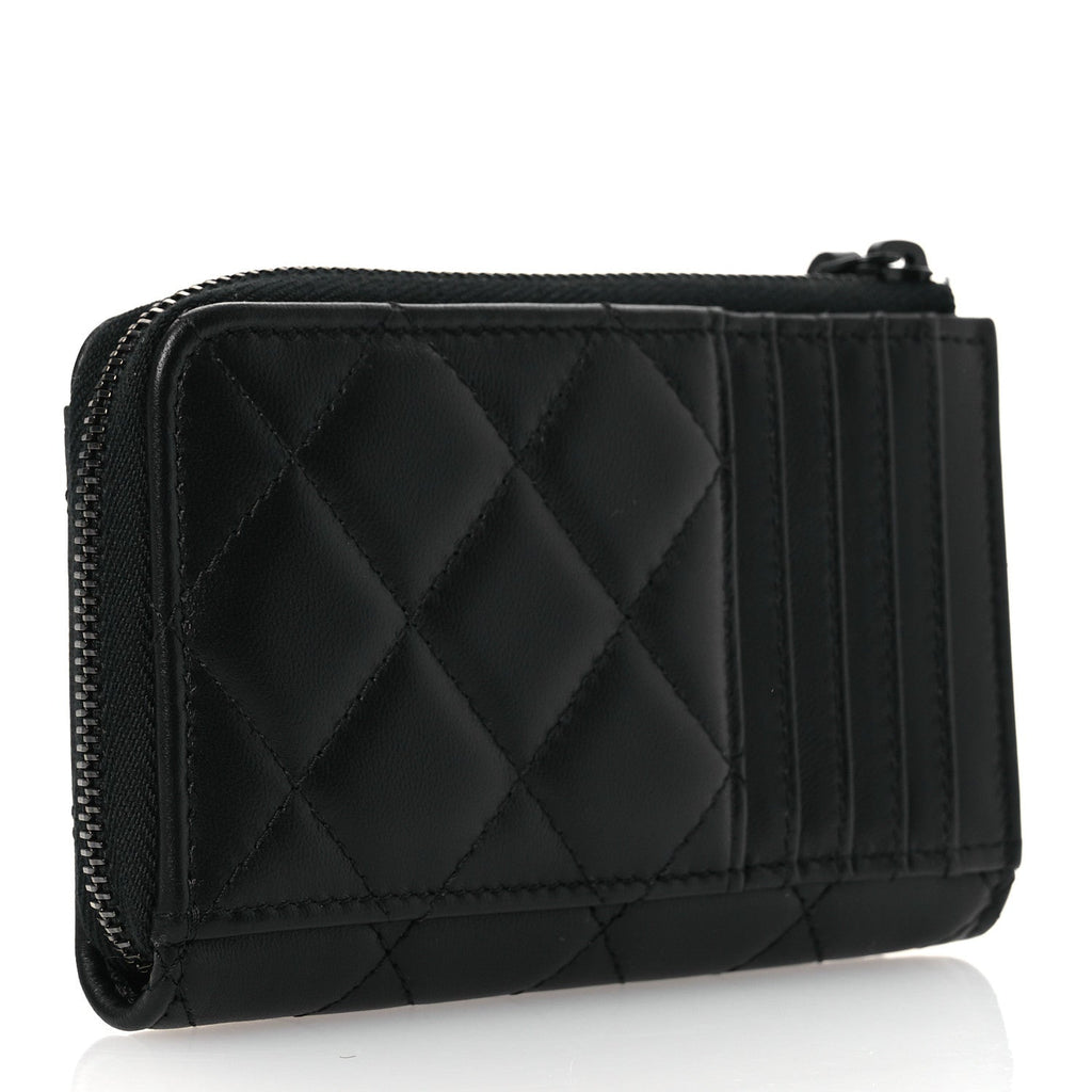 Pearly Lambskin Quilted Zip  Holder So Black