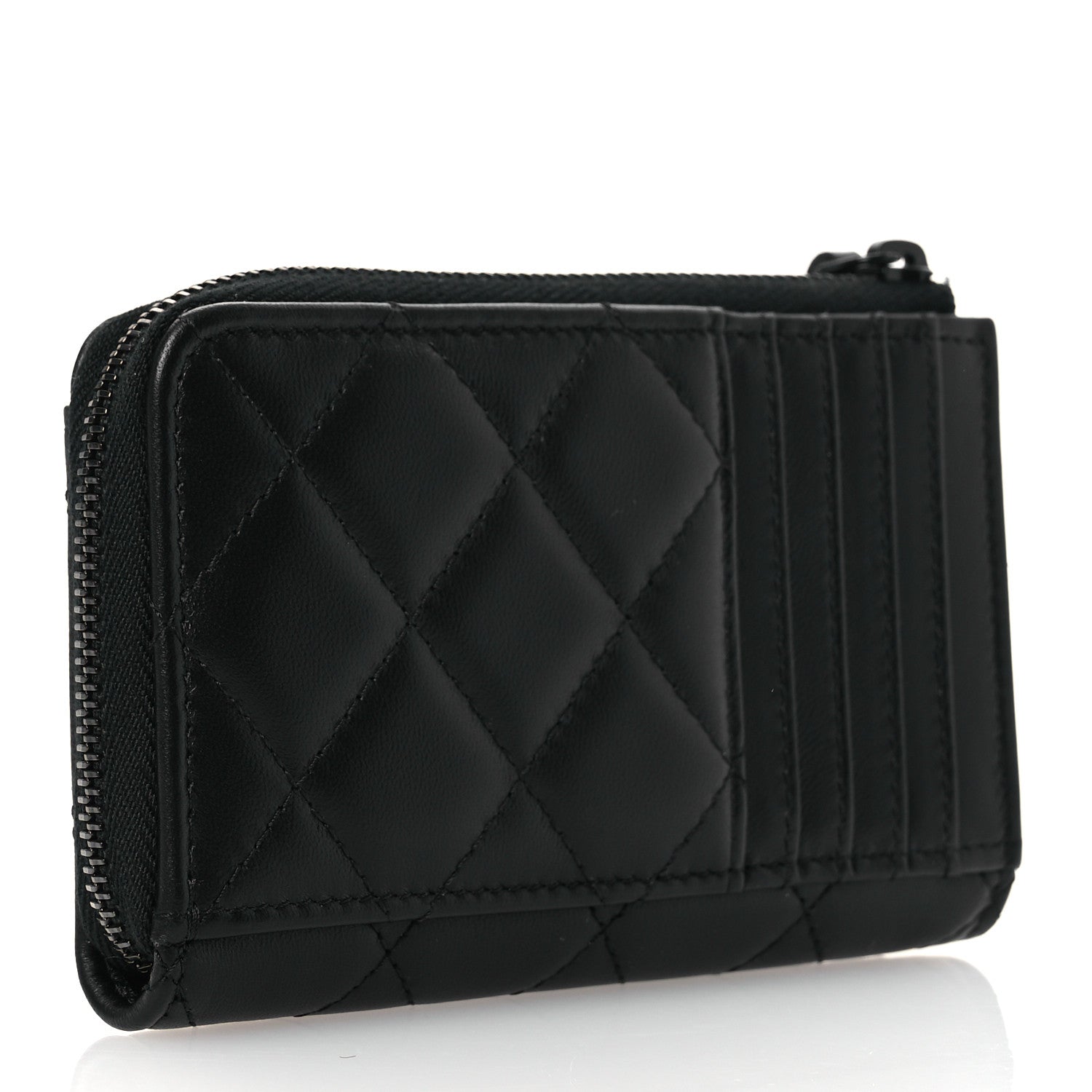 Pearly Lambskin Quilted Zip  Holder So Black