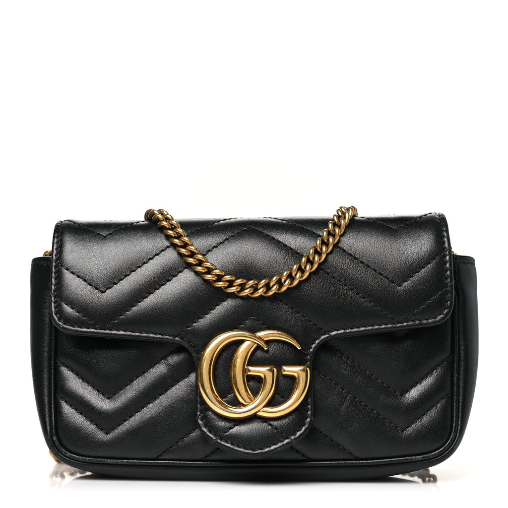 Calfskin Matelasse Super Mini GG Marmont Shoulder Bag Black