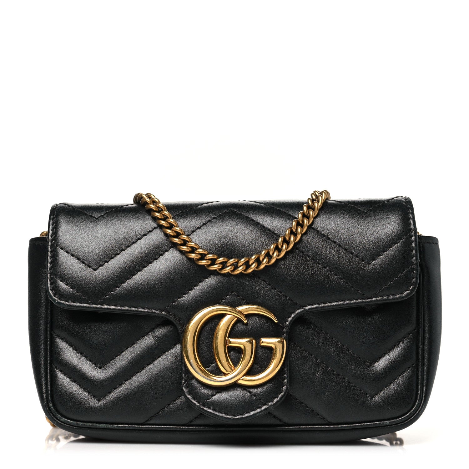 Calfskin Matelasse Super Mini GG Marmont Shoulder Bag Black