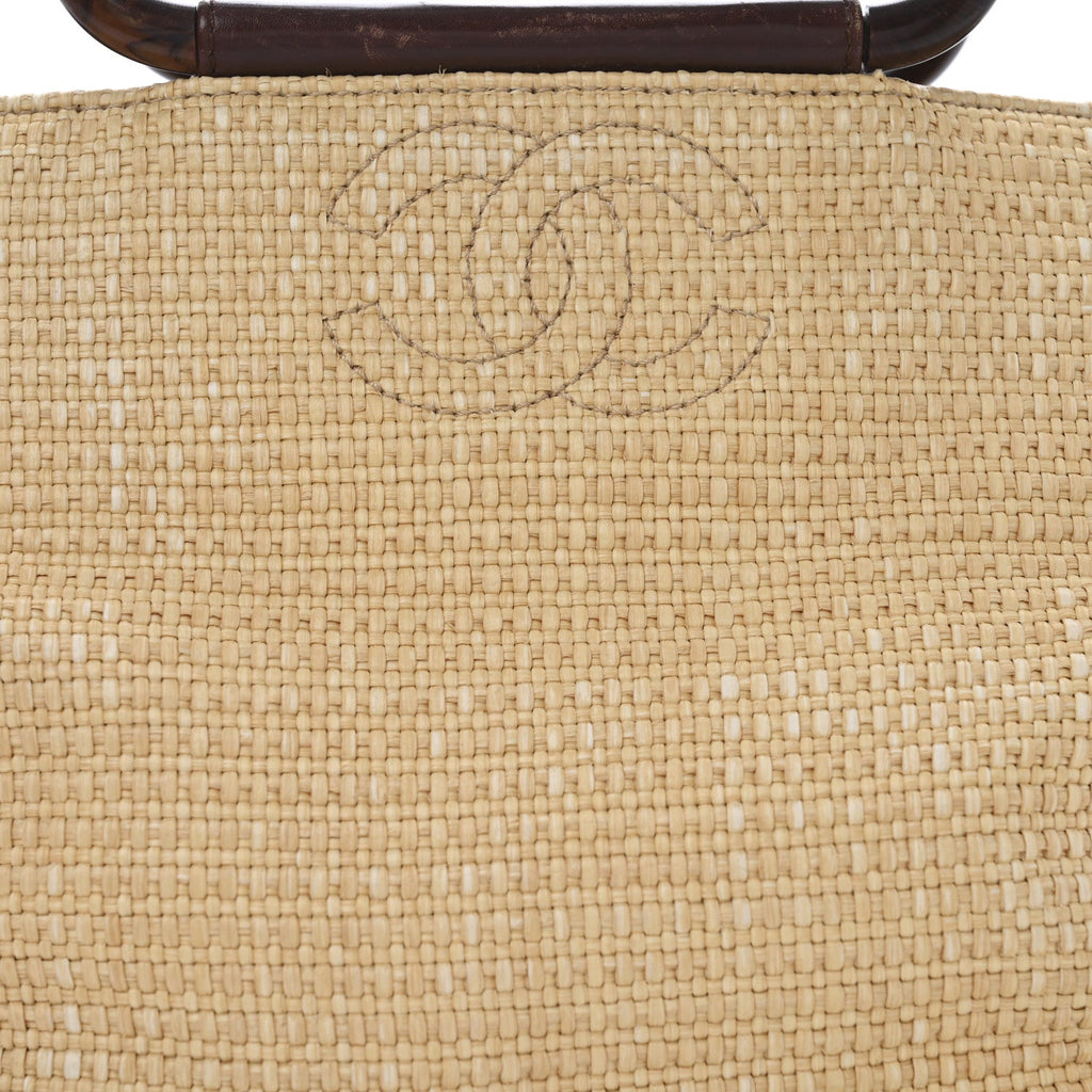 Woven Straw Raffia Wooden Handle Bag