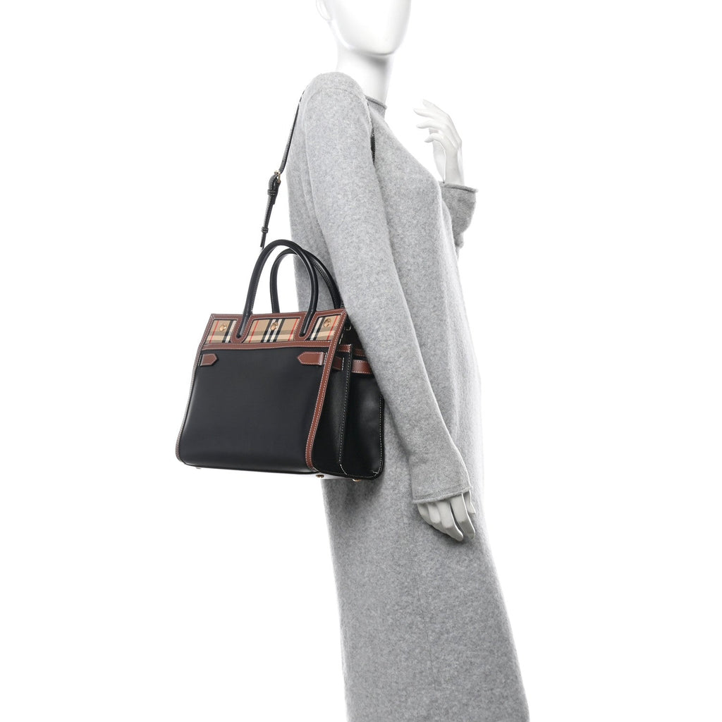 Calfskin Vintage Check Small Two Handle Title Bag Black