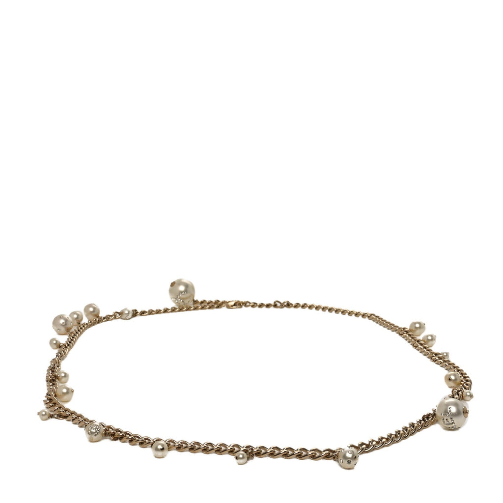 Pearl Crystal Chain Belt Gold White