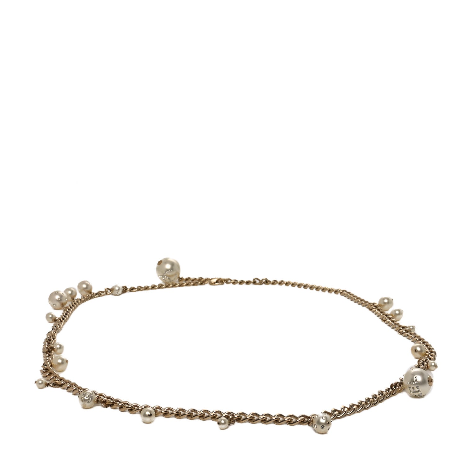 Pearl Crystal Chain Belt Gold White