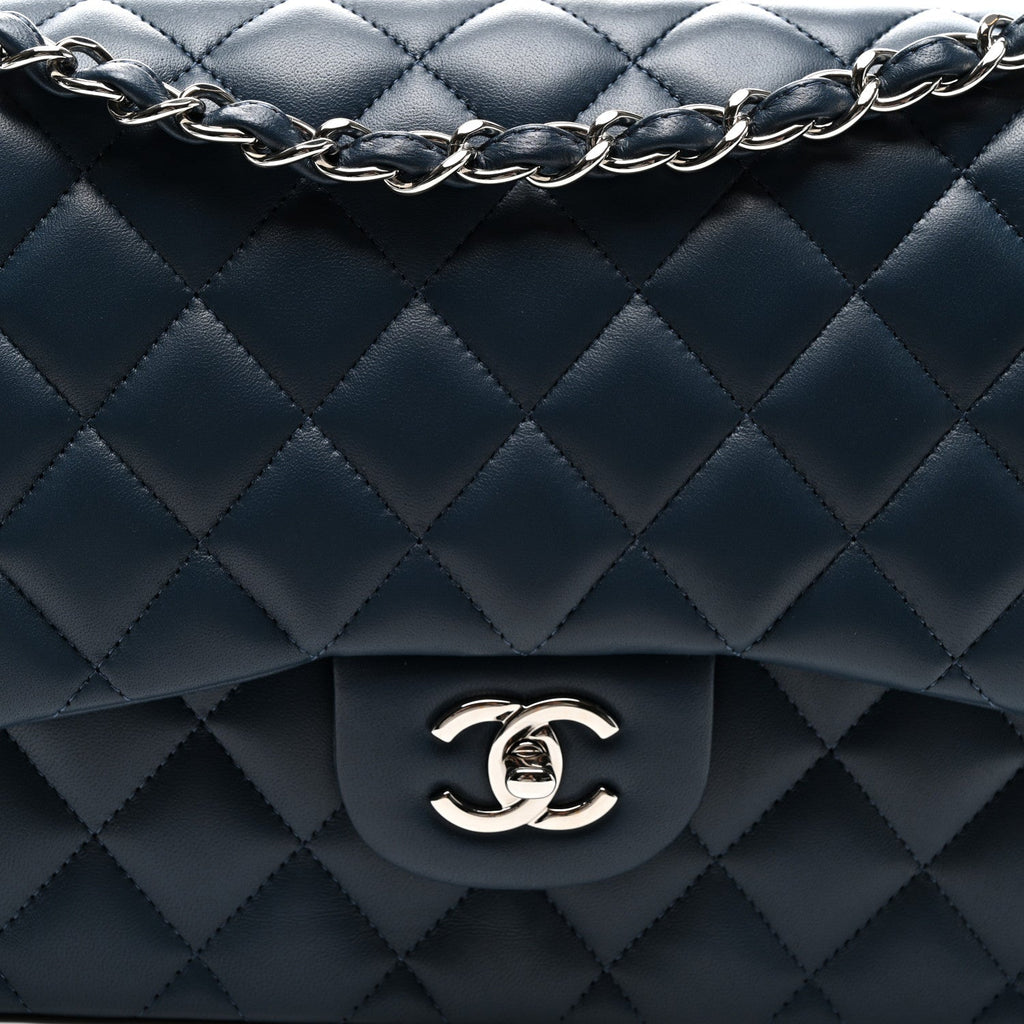 Lambskin Quilted Jumbo Double Flap Navy