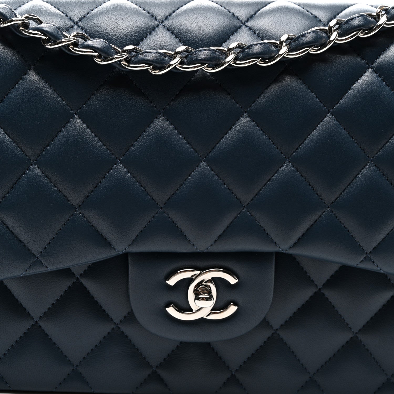Lambskin Quilted Jumbo Double Flap Navy