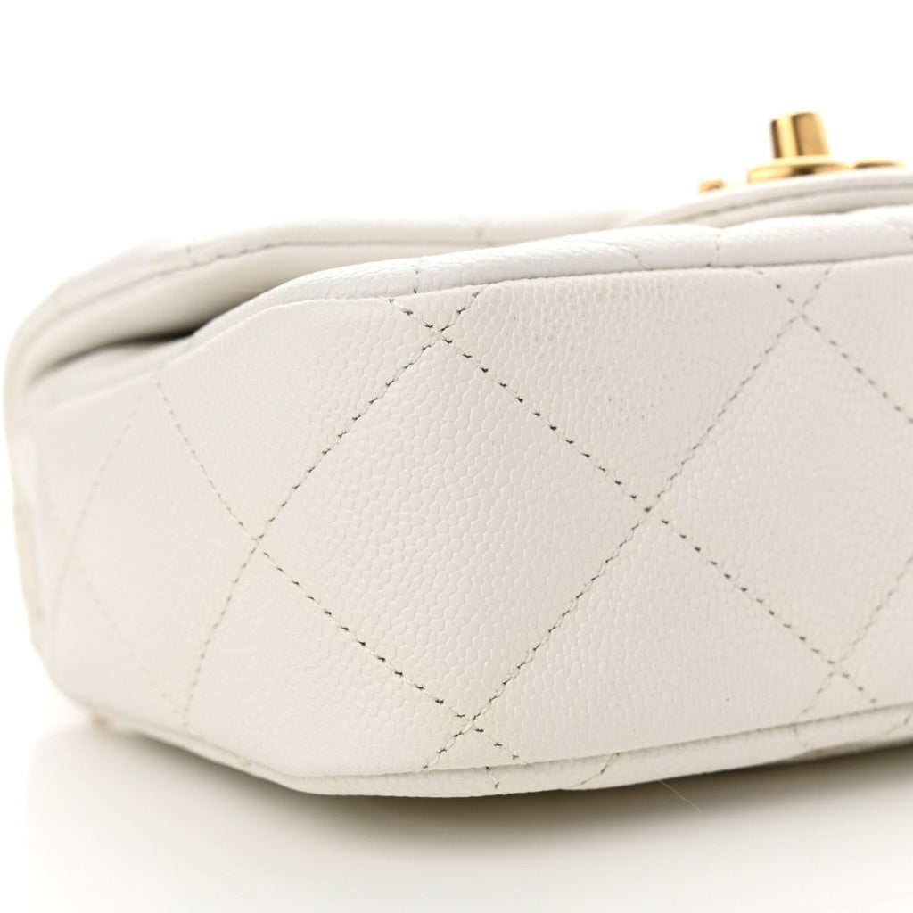 Caviar Quilted Mini Sweetheart Flap White
