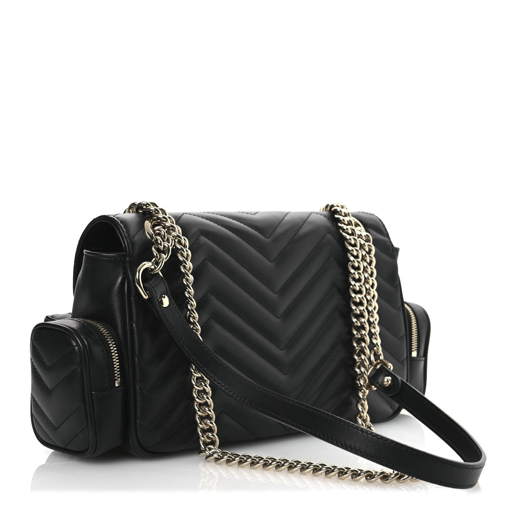 Calfskin Matelasse Small GG Marmont Multi Pocket Shoulder Bag Black