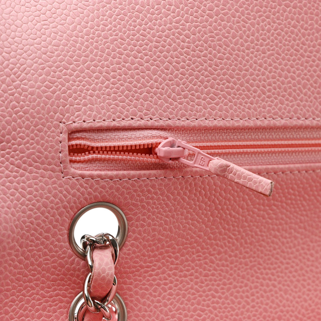 Caviar Quilted Medium Double Flap Light Pink