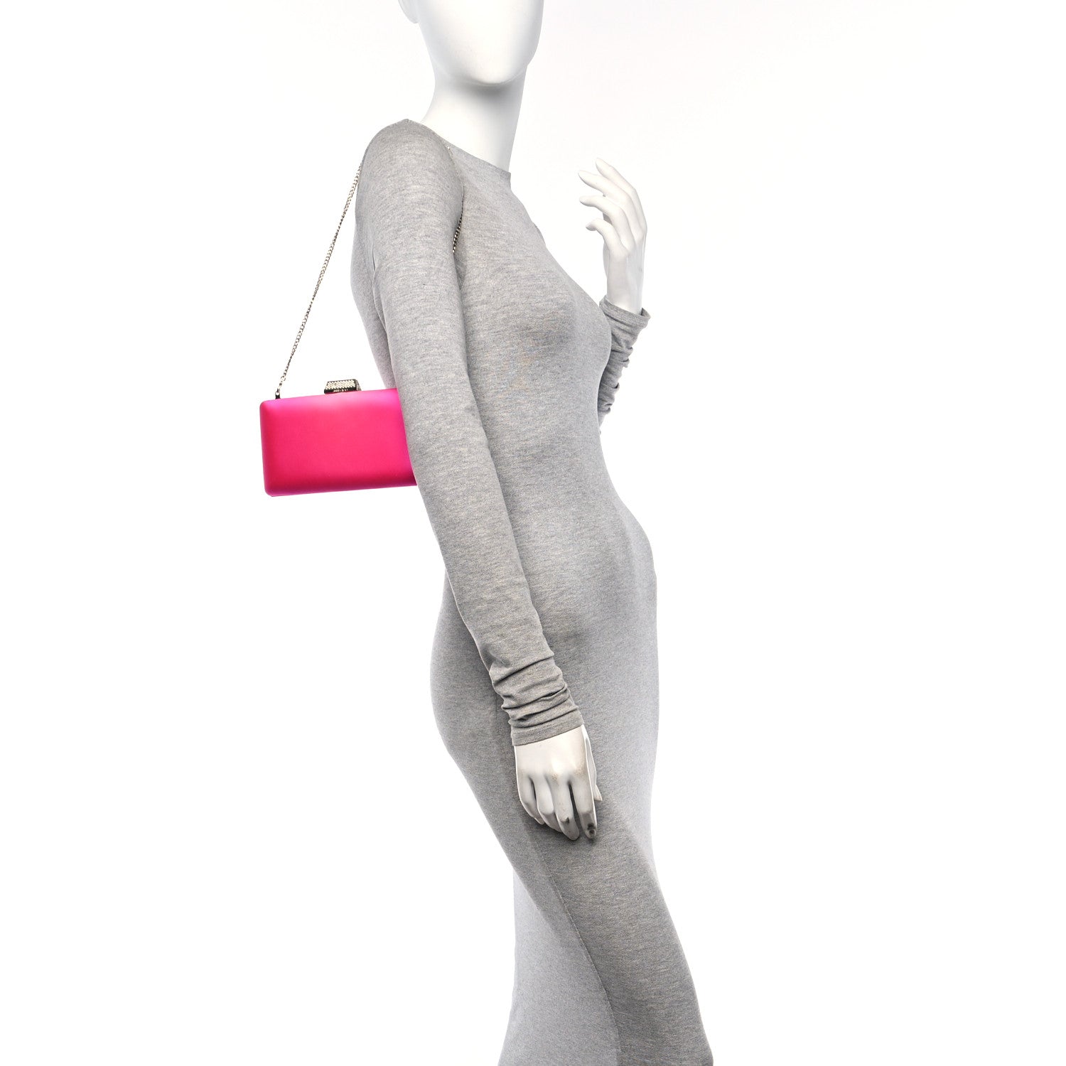 Satin Crystal Clemmie Clutch Fuchsia