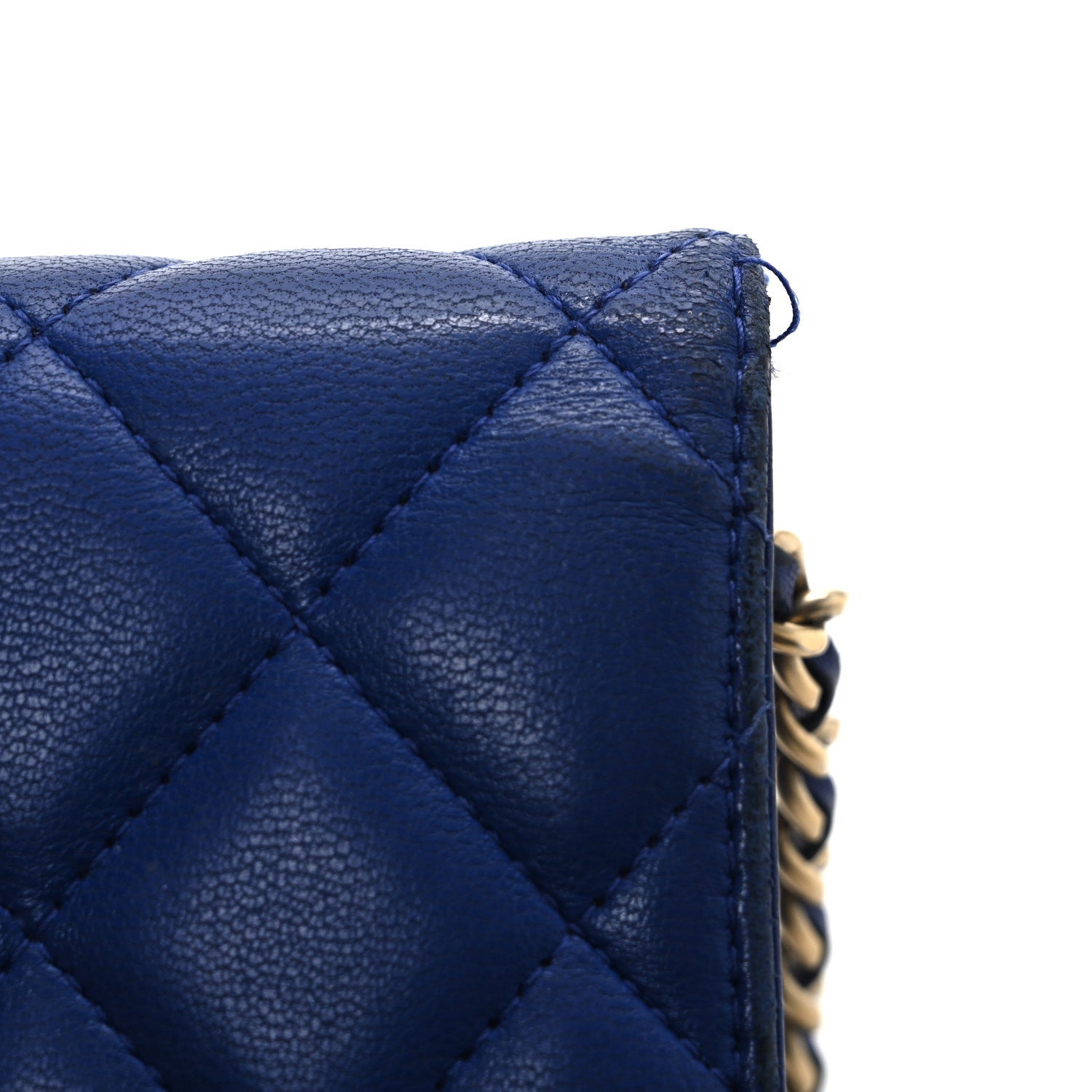 Lambskin Quilted Wallet On Chain WOC  Navy Blue