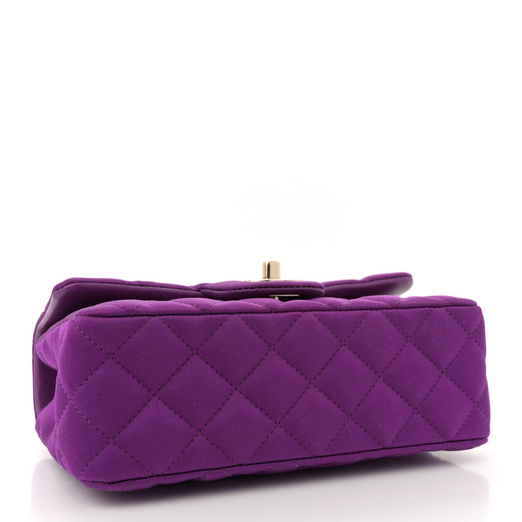 Satin Quilted Mini Rectangular Flap Purple