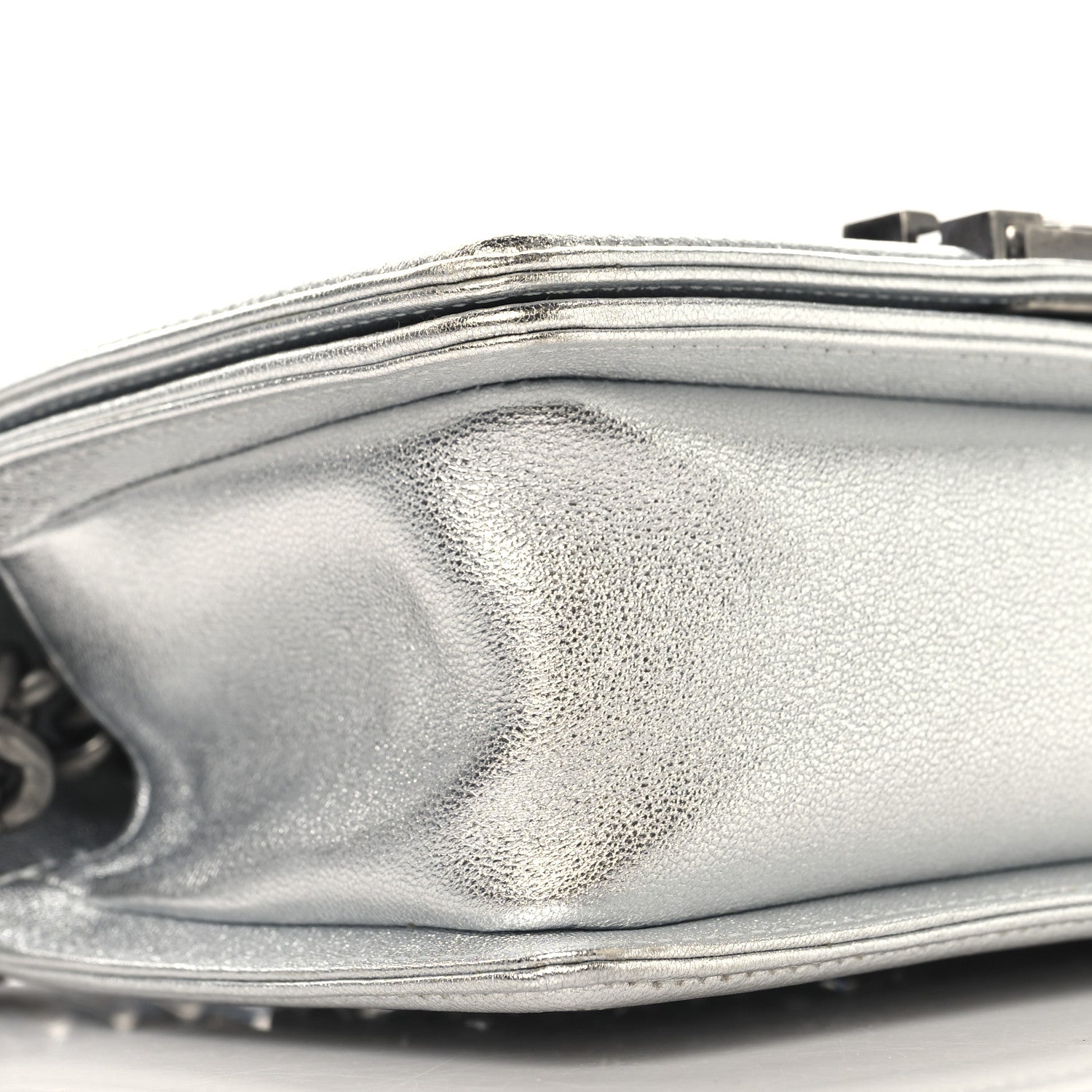 Metallic Calfskin Crystal Embroidered Small Boy Flap Silver