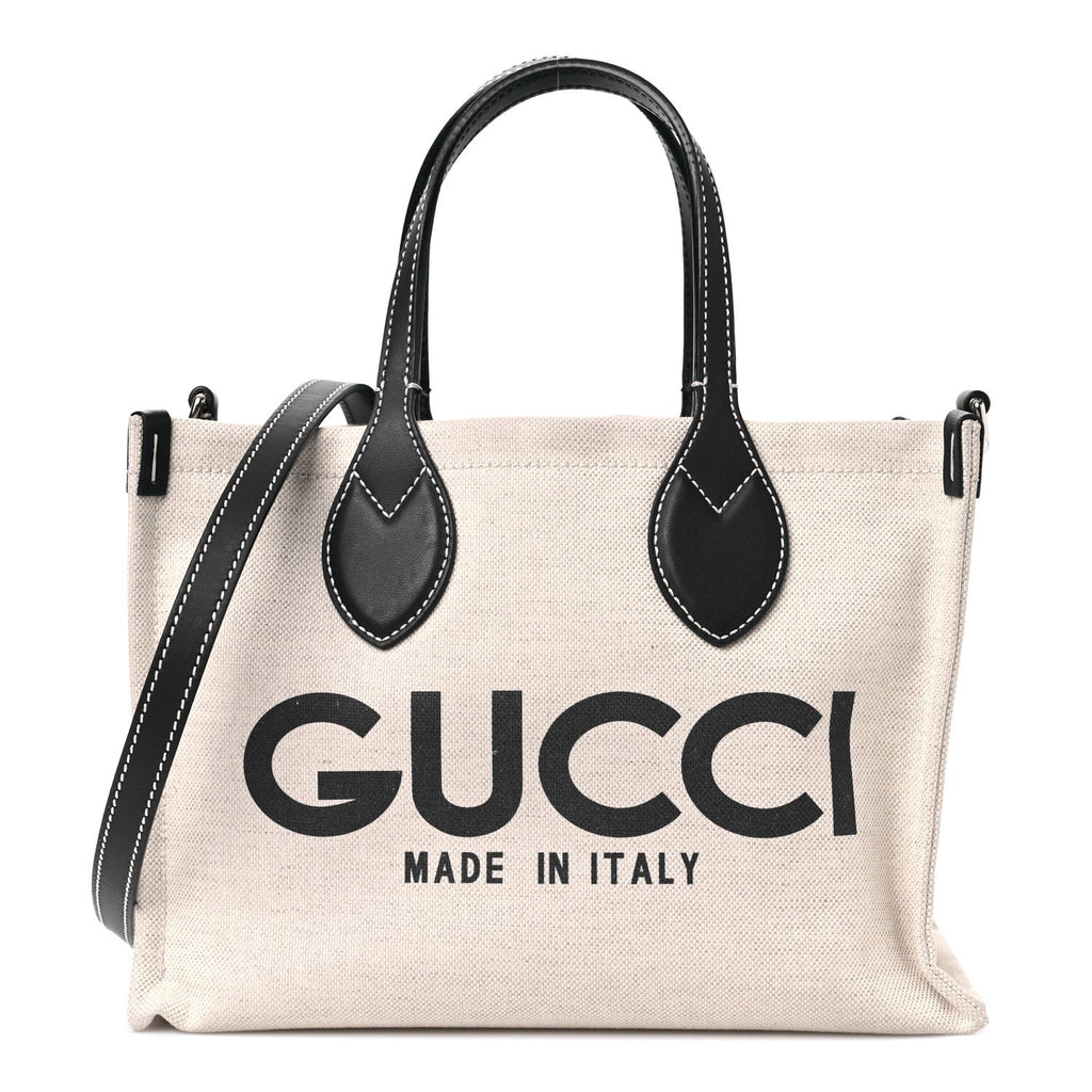 Canvas Calfskin Logo Print Medium Tote Bag Navy