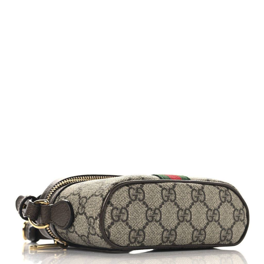 GG Supreme Monogram Textured Calfskin Web Mini Ophidia Top Handle Bag Beige Ebony New Acero