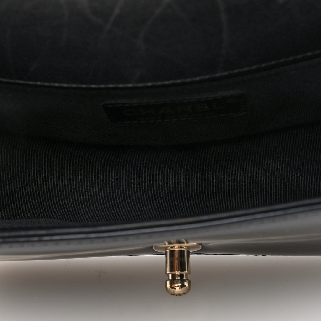 Iridescent Glazed Calfskin Quilted Small Boy Flap Black