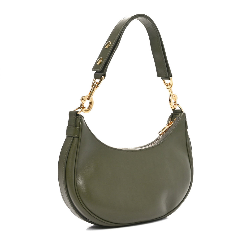 Smooth Calfskin Medium Strap Ava Shoulder Bag Dark Olive
