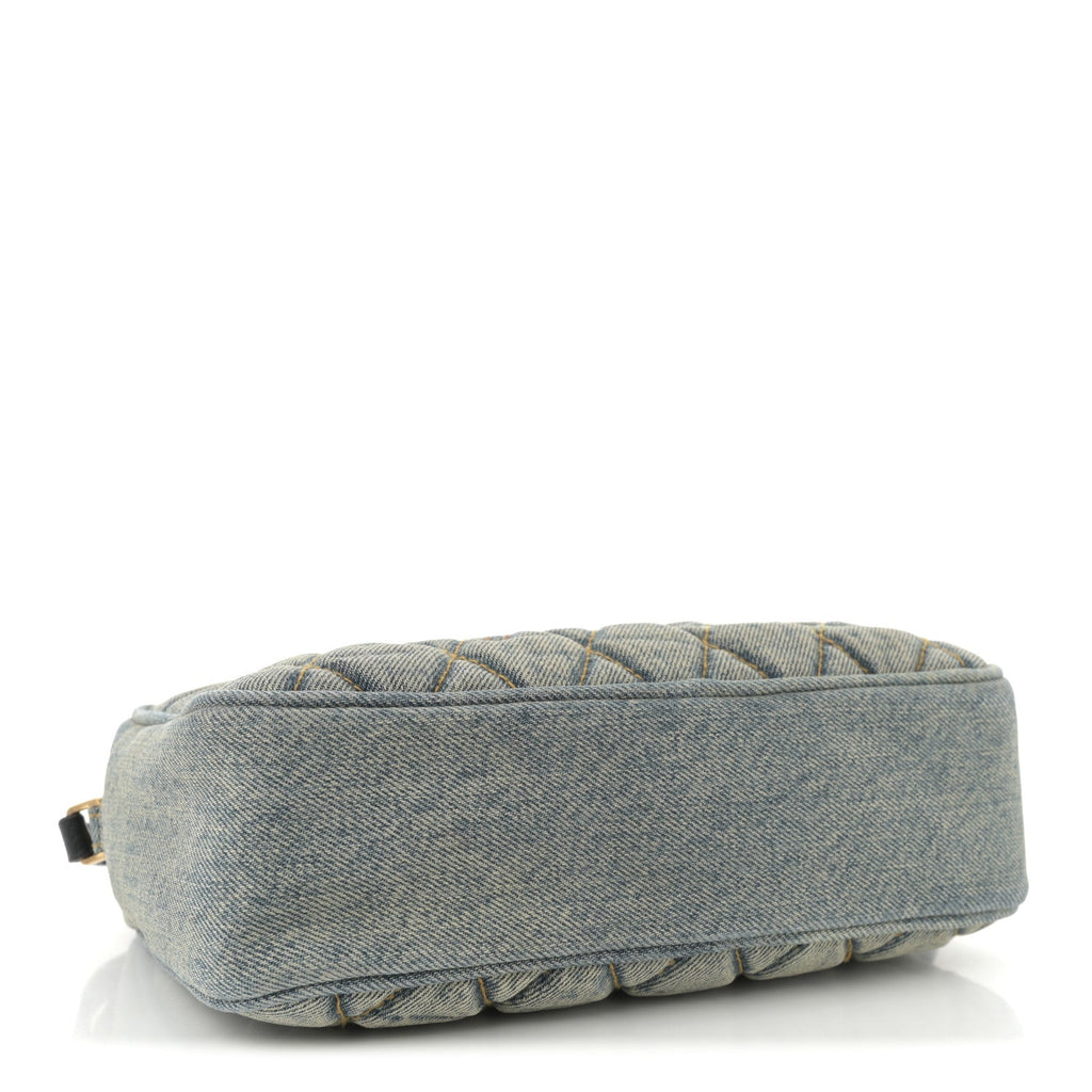 Denim Matelasse Quilted Summer Embroidered Classic Monogram Camera Bag Blue
