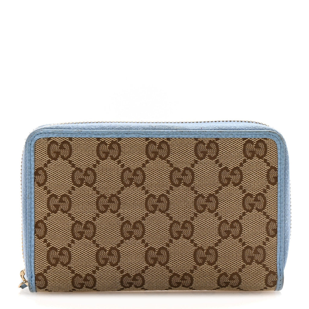 Monogram Dollar Calfskin Zip Around Wallet Beige Ebony Mineral Blue
