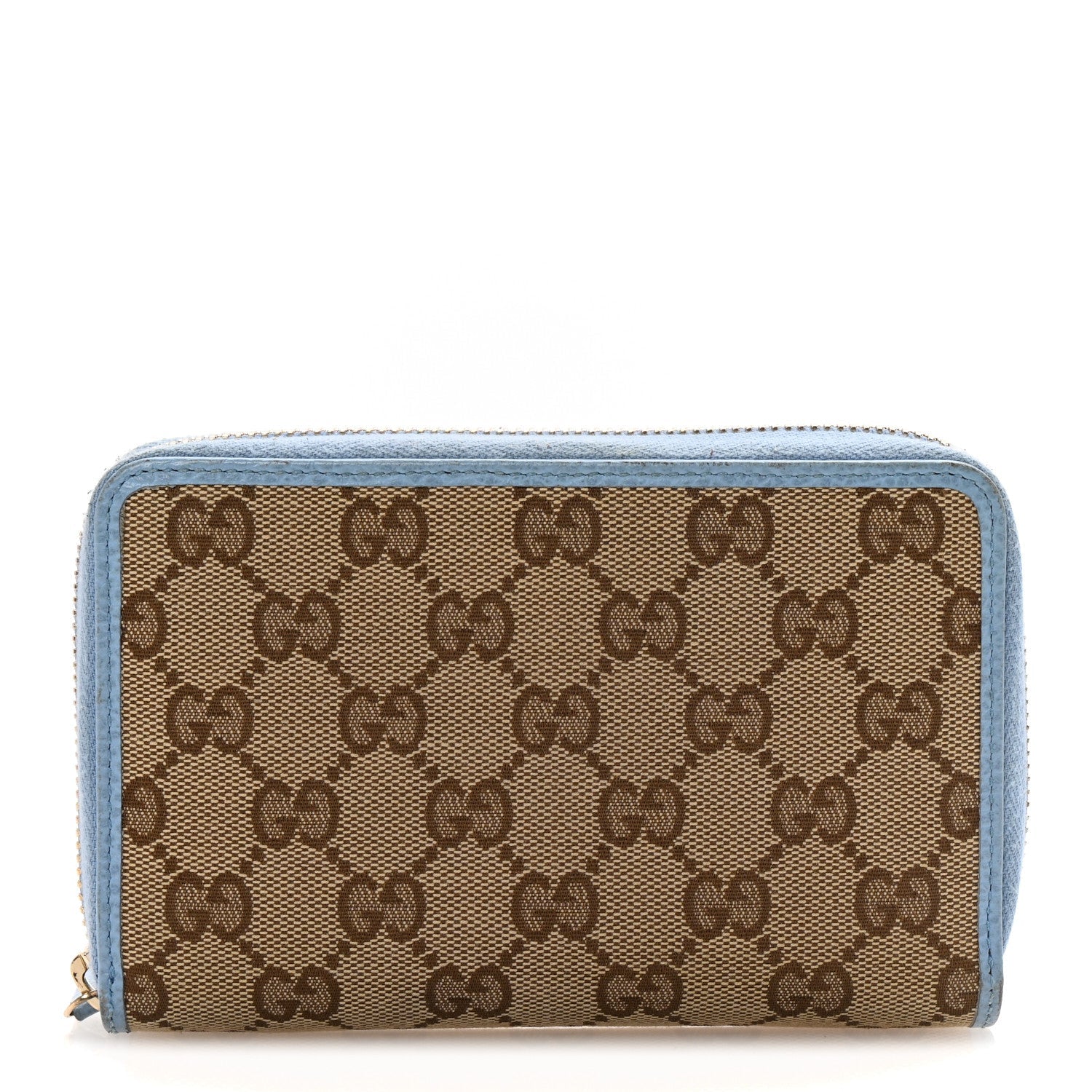 Monogram Dollar Calfskin Zip Around Wallet Beige Ebony Mineral Blue