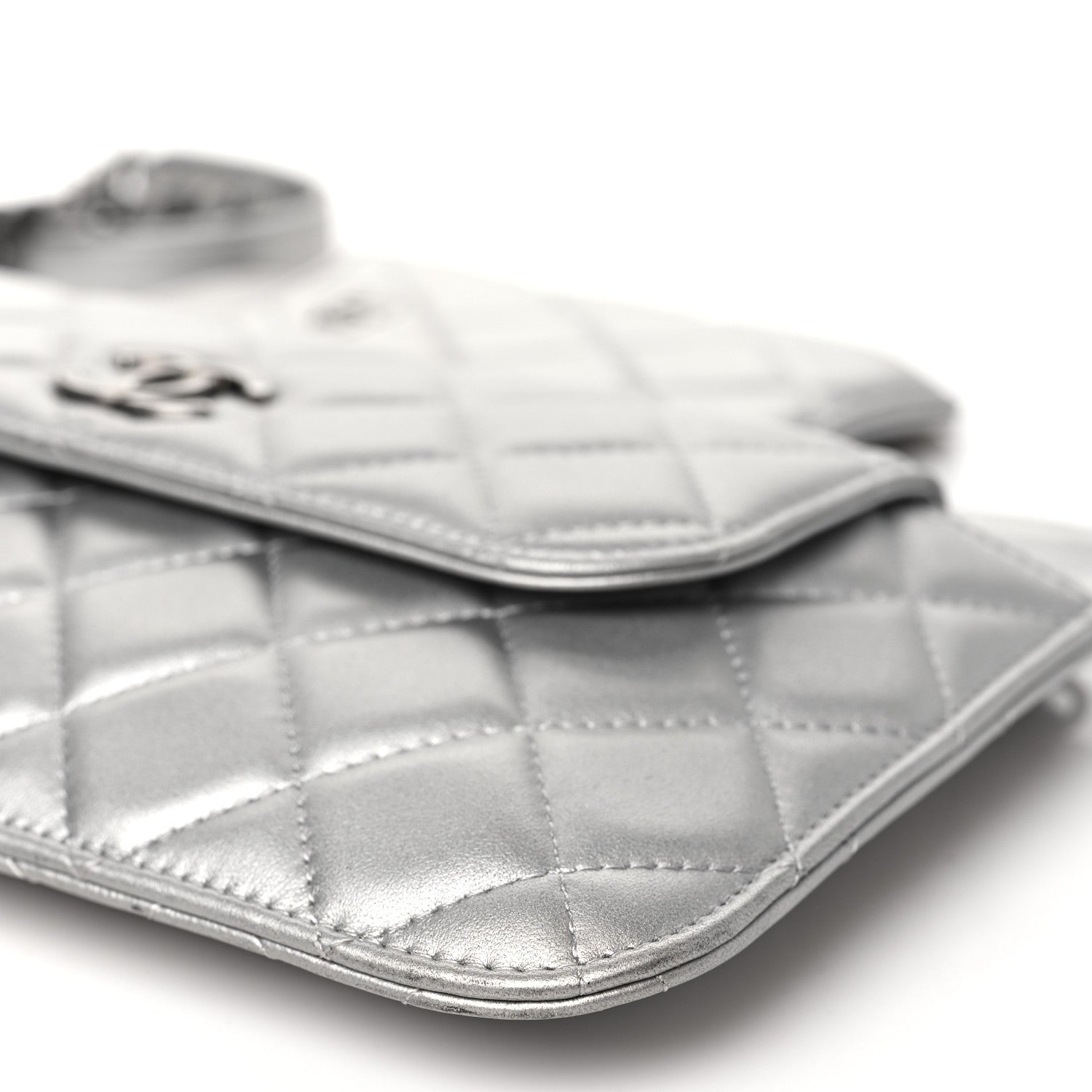 Metallic Lambskin Quilted Clutch With Chain Silver