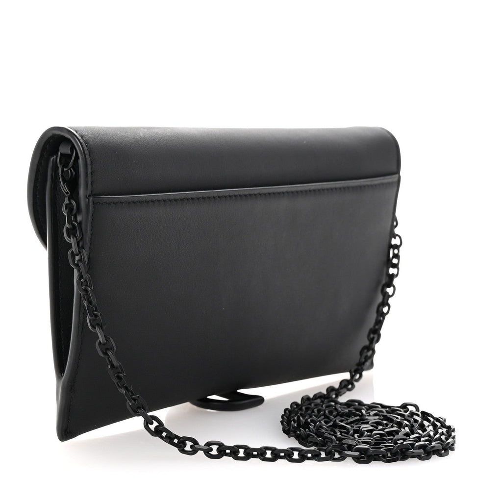 Ultra Matte Calfskin Saddle Chain Wallet Pouch Black